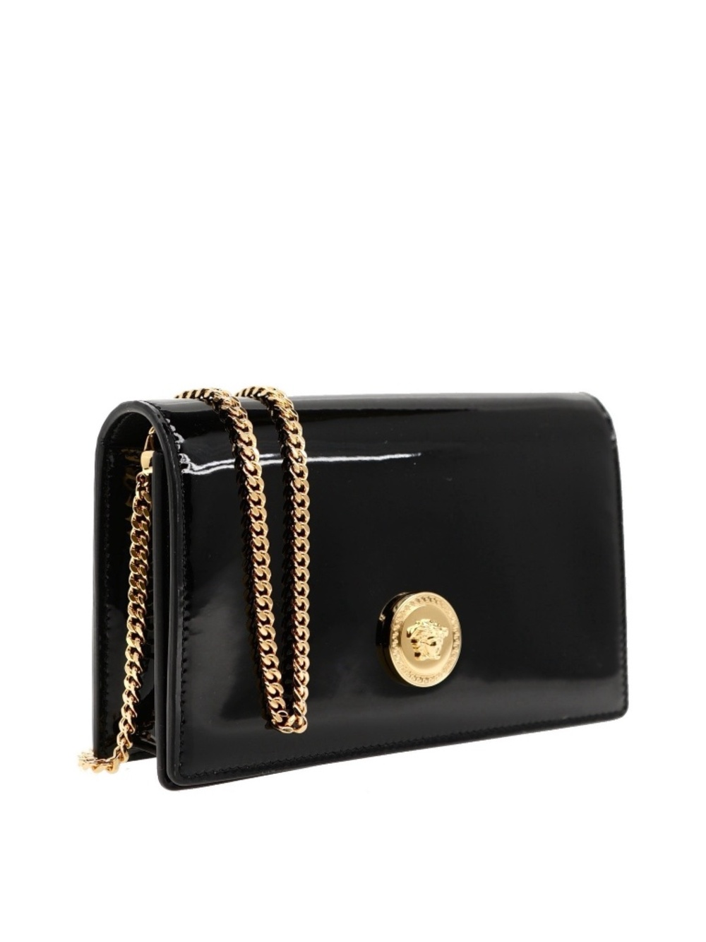 Versace Medusa Chain Crossbody Black Patent Leather New